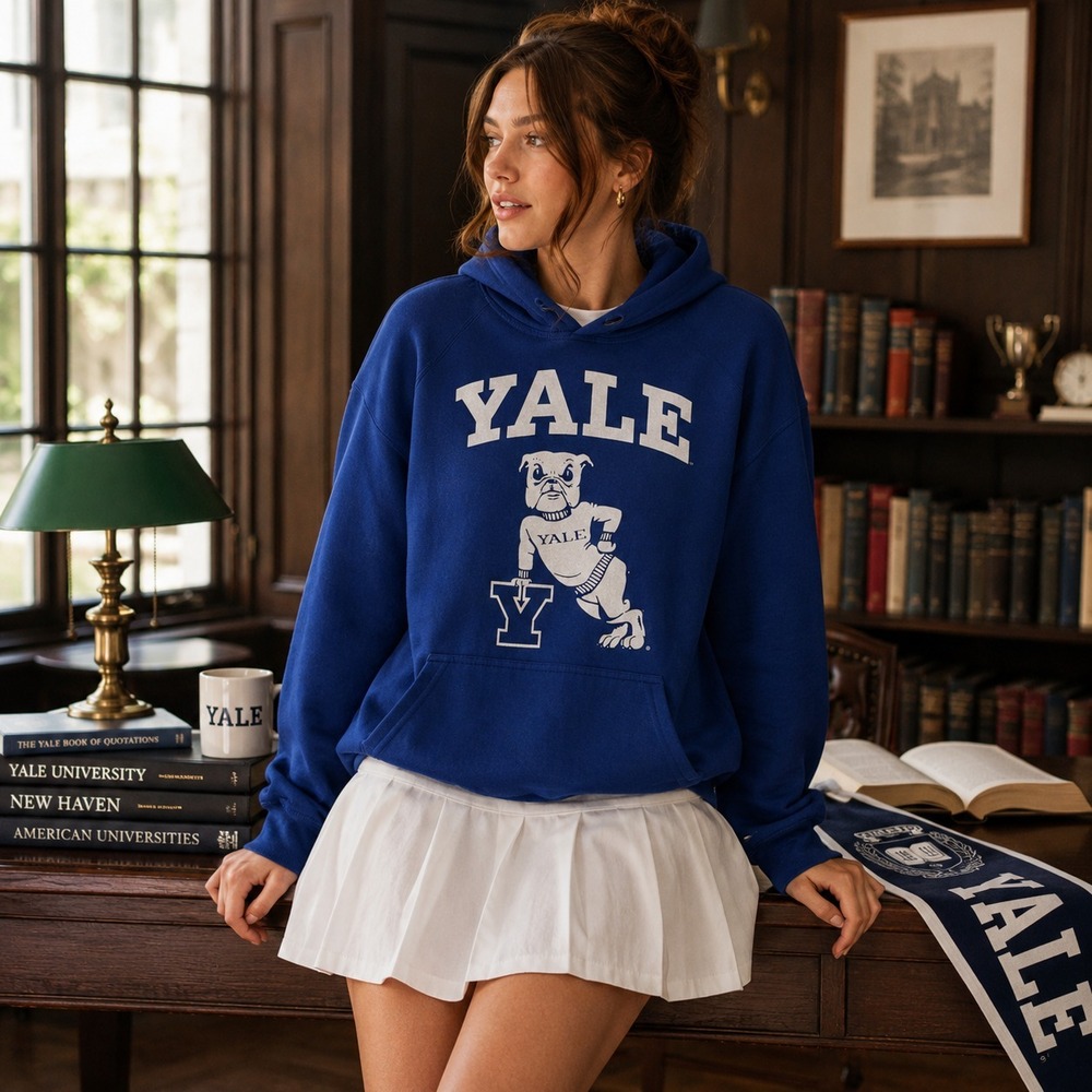 Yale University Womens Bulldog Hoodie Sweatshirt Sz 2X Blue Pullover Ivy League